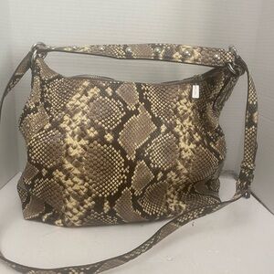Michael Kors Brown and Tan Snakeskin Shoulder Crossbody Bag with Silver Studs